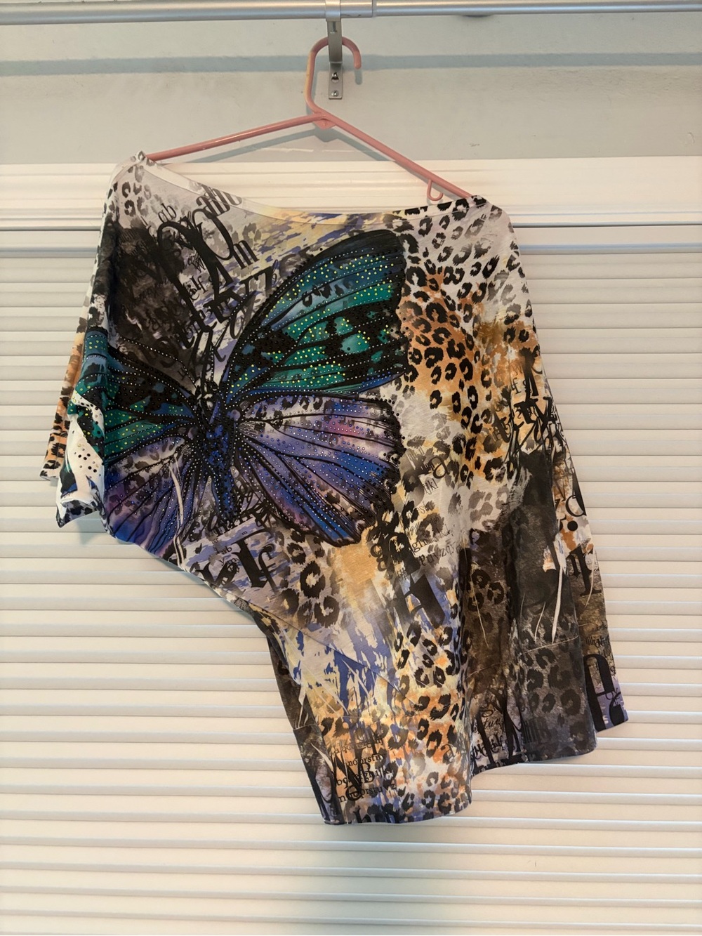 Women's Butterfly & Leopard Print casual blouse with one arm-in Teal and Purp